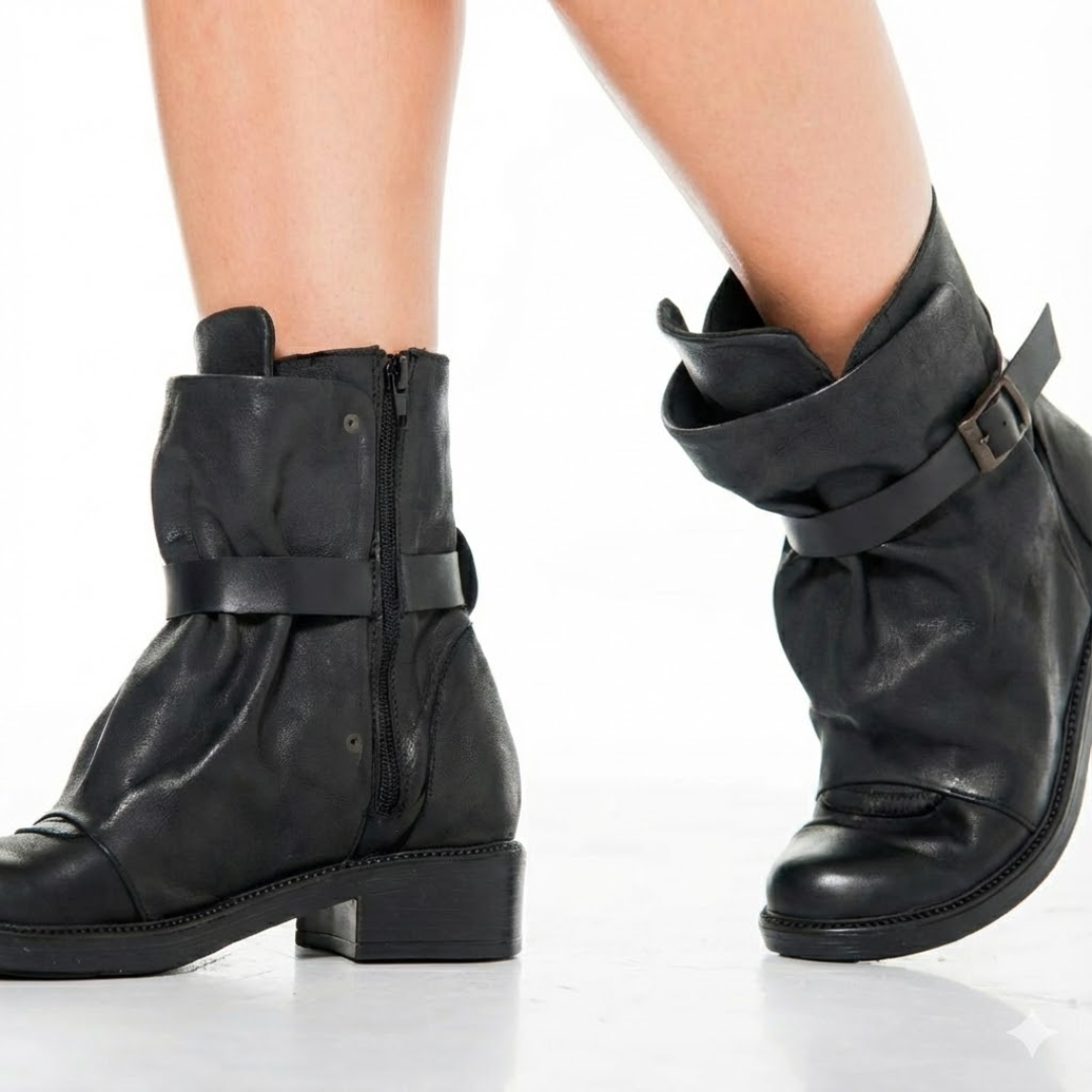 Leather Buckle Ankle Boots