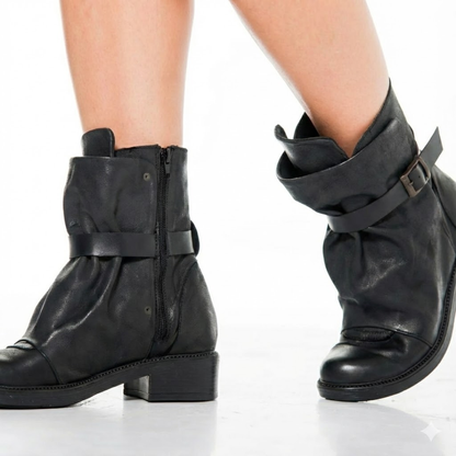 Leather Buckle Ankle Boots
