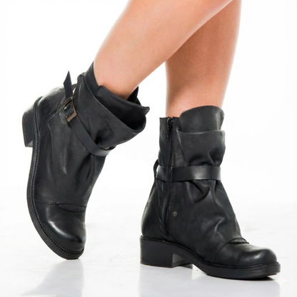 Leather Buckle Ankle Boots
